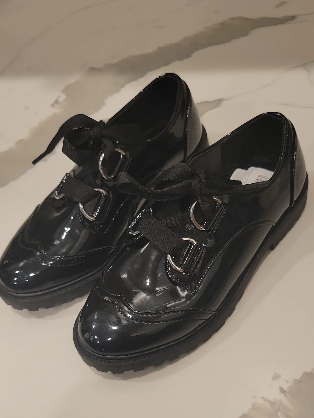 G B GIRLSs Black Patent Lace-Up Oxford Shoes SIZE 1 NEW